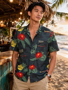 Roark Shirt Mens Small Tropical Floral Hawaiian Camp Button Up Classic Fit